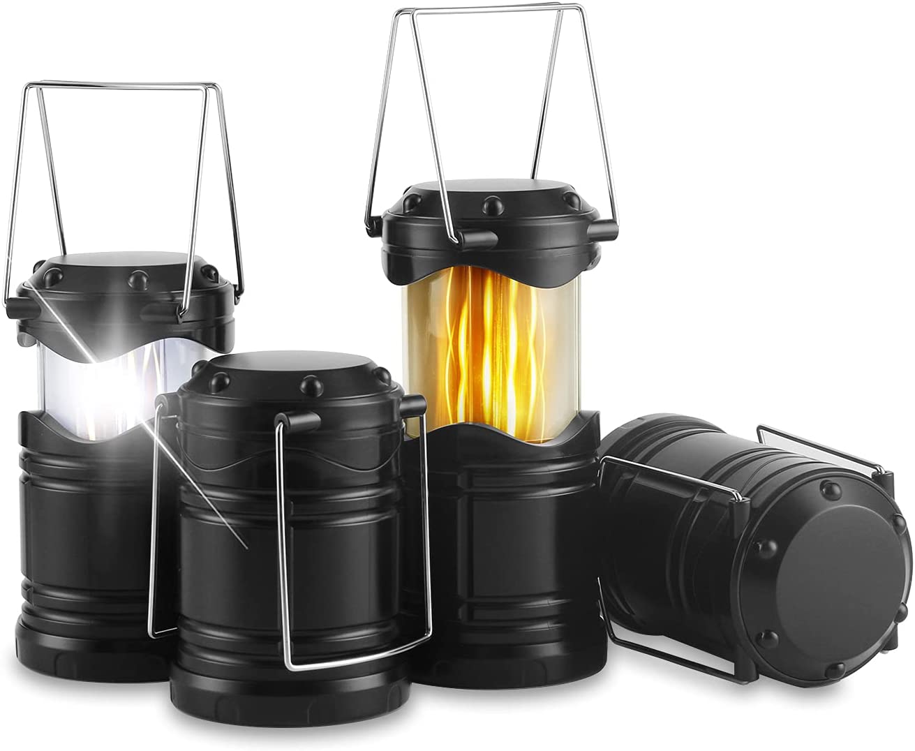 Black Battery Powered Camping Lights Super Bright Collapsible Flashlight Portable Emergency Supplies Kit Dual Mode Lichamp 4 Pack LED Camping Lanterns